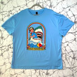 ROMWE Stay Positive Shark T-Shirt Men's XXL Light Blue Beach Snorkler Shark Poly